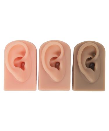 Silicone Ear Model 3Pcs Silicone Ear Model Soft Flexible Right Ear 3 Colors Easy to Use Reusable Human Ear Model Simulated Ear Mold for Ear Piercing Training and Earrings Display Teaching