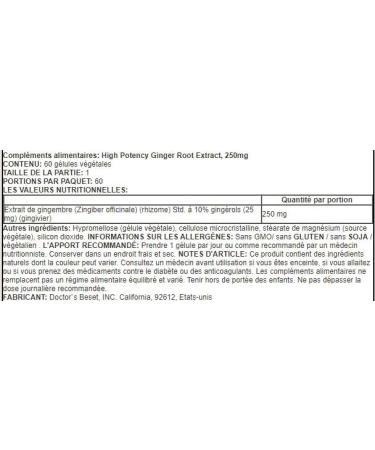 Doctor's Best High Power Ginger Root Extract 250mg - 60 Capsules - Natural Digestive Support - Buy Online on GoSupps.com