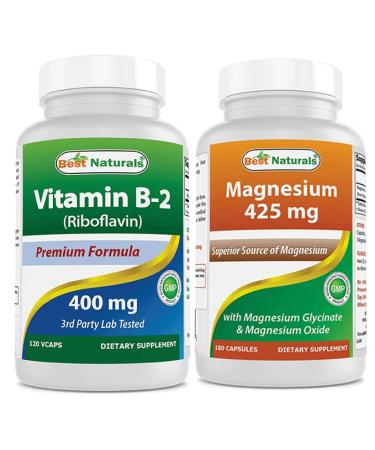 Best Naturals Vitamin B2 (Riboflavin) 400mg & Magnesium Glycinate 425 mg