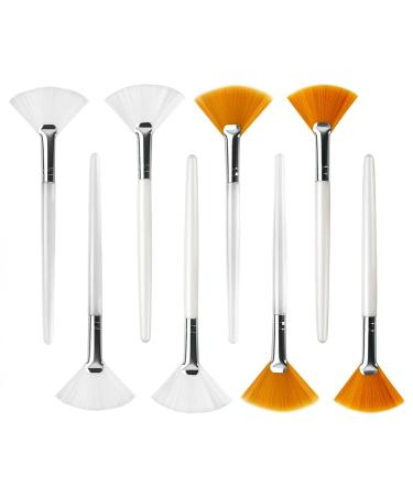 8 Pcs Fan Facial Brushes, Soft Mask Brushes Facial Applicator Brushes Tools for Glycolic Peel/Masques (White, Yellow)