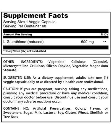 Amazing Formulas Reduced L-Glutathione 500mg 60 Veggie Capsules - Antioxidant with Immune Health Support, Non-GMO & Gluten Free - 60 Count - Buy Online on GoSupps.com