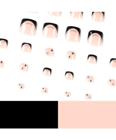 24Pcs Short Black French Tip Glitter Toe Nails Set - Nude Acrylic Summer False Toenails for Women - Buy Online on GoSupps.com