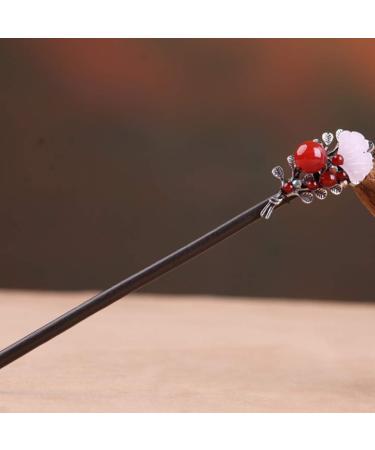 FRCOLOR Chinese Hair Stick Flower Hair Chopsticks Red Agate Vintage Hairpin Chignon Pin Hair Styling Hair Making Accessories for Women Wedding Hanfu Cheongsam - Buy Online on GoSupps.com