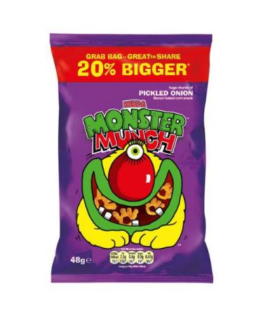 Mega Monster Munch Pickled Onion Flavoured Baked Corn Snack 48g x Case of 30