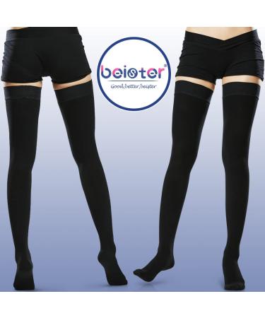 Beister 20-30 mmHg Compression Stockings for Men & Women - Thigh High Medical Socks for Varicose Veins, Edema, Flight - Large, Closed Toe (1 Pair) Black - Buy Online on GoSupps.com