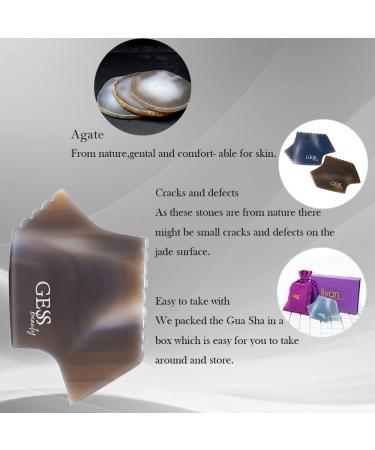 GESS Liyan Agate Gua Sha Facial Tool | 6-Edge Spa Massage Stone for Face Neck & Body | Natural Agate for Fine Lines & Muscle Relaxation - Buy Online on GoSupps.com