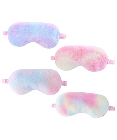 4 Pcs Plush Sleep Masks Kids Sleeping Masks Cute Eye Masks Soft Eye Shades Fluffy Eye Blindfolds Night Eye Covers Nap Eyeshades for Women Girls Party Supplies