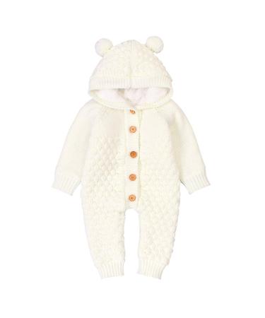 VICROAD Baby Hooded Knitted Rompers Newborn Girls Boys Onesies Warm Sweater Jumpsuit Outfits 3-6 Months Beige - Thick