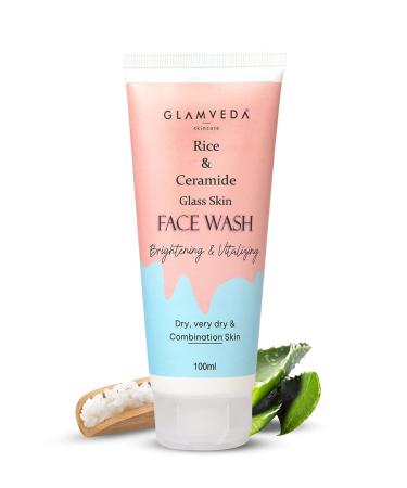 Rice & Ceramide Korean Glass Skin Face Wash | For Dry Seensitive & Combination skin types | Improves skin barrrier | 100Ml