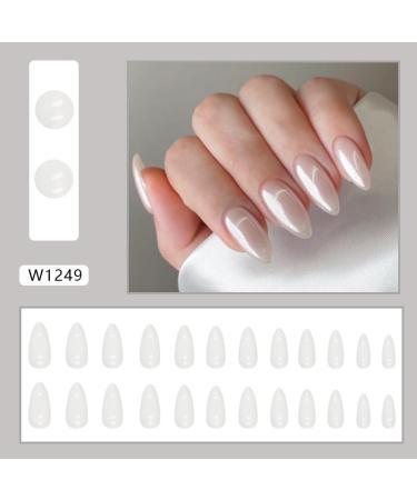 Buy Chrome Press On Nails - Almond Medium Length Pearl White Full Cover Glossy Acrylic Nails for Women & Girls - 24 Pcs - Buy Online on GoSupps.com