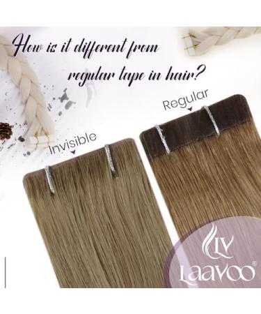 LAAVOO Tape In Real Hair Extensions - Balayage Blond to Dark Brown Seamless Invisible Tape - 35cm #4/7/80 - 5PCs for Natural Look - Buy Online on GoSupps.com