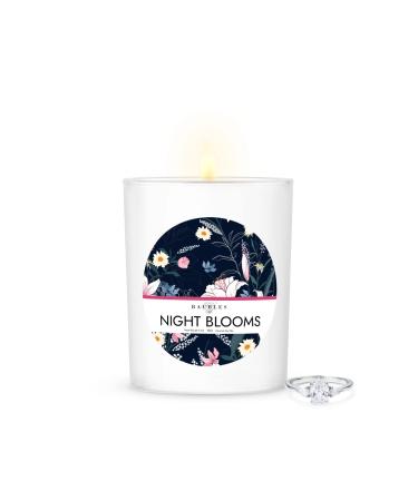 Night Blooms Signature (Gingered Peach + Green Tea & Bamboo Scented) 10 oz Candle with Surprise Jewelry | Blooming Garden Collection Night Blooms Ring Size 06