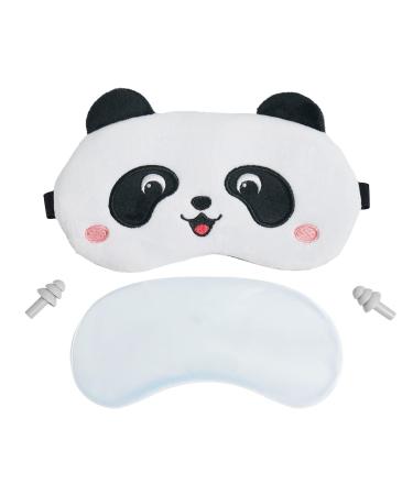 Cute Panda Plush Kids Sleep Mask Soft Feel Blindfold Animal Eye Sleeping Mask for Girls Face Eye Cover Eyeshade with Ice Bags and Ear Buds Relax Sleeping Mask for Men Women Kids (Medium)