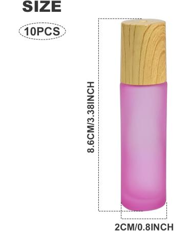 Frosted Glass Essential Oil Roller Bottles 10pcs Pink - 10ml Empty Perfume Bottles with Wood Grain Cap & Stainless Steel Roller Balls - Buy Online on GoSupps.com