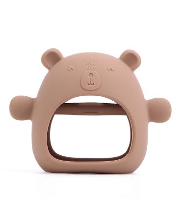 Komfy LilLove Food Grade Silicone Bear Mitten Teether for 3+ Months Babies  Handle Wrist and Never Drop  BPA Free  Anti-Drop  Sustainable  Washable  and Non Toxic (Caramel)