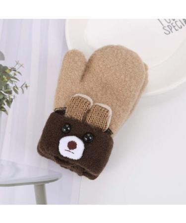 Toddler Kids Winter Warm Thick Plush Short Knitted Gloves With String for 1-3Yrs Beige/Bear - Buy Online on GoSupps.com