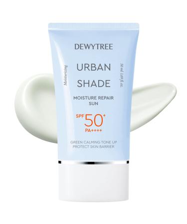 DEWYTREE Urban Shade Moisture Repair Sun SPF 50+ Pa++++ with Mini Size Sunscreen & Cleansing Milk (0.3oz.+0.3oz.) - Green Tone Correcting for Redness Skin   Sun Protection Moisturizer  1.69oz