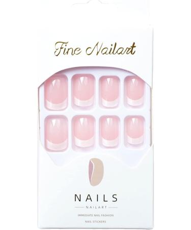 French Tip Press on Nails - Short Press On Nails with Nail Tips White edged pink Design Glossy press on nails Acrylic False Nails Cute Artificial Nails - Buy Online on GoSupps.com
