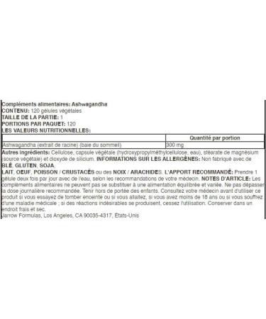 Jarrow Ashwagandha 300mg - 120 Vcaps - Powerful Adaptogen for Balance & Wellness - Vegetable Capsules - Buy Online on GoSupps.com