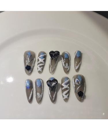 Handmade Wearing Nail Black almond type manicure Nail Patch Removable reusable Nail enhancement for women girl 10PCS 1 count (Pack of 1) - Buy Online on GoSupps.com