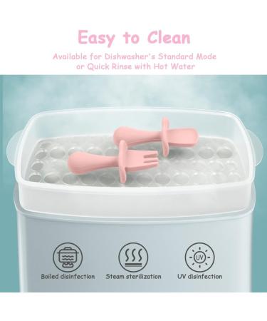 Vicloon Baby Fork and Spoon Set - 4Pcs Infant Silicone Self Feeding Utensil - Easy Grip Toddler Cutlery Kit - Weaning Spoons for Children - Pink-Purple - Buy Online on GoSupps.com