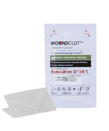 WoundClot Advanced Bleeding Control Gauze for Forestry Work Travel & Home First Aid 8cm x 20cm (Single)
