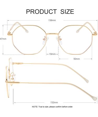 JOVAKIT Polygon Blue Light Blocking Glasses | Vintage Octagon Square Non-Prescription Metal Eyewear for Women & Men - Y1 Gold 50mm - Buy Online on GoSupps.com