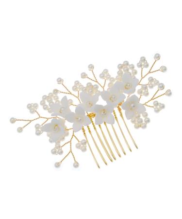 MERRYHAPY Bridal Comb Hair Gems for Women Floral Hair Accessories Bridal Hair Comb Pearl Wedding Hair Accessories Pearl Headpiece for Wedding Flower Hair Comb Bride Flower Pearl Manual