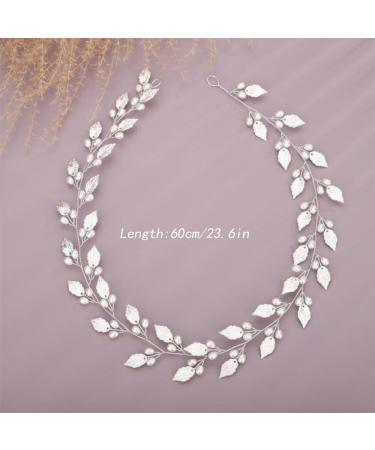 BERYUAN Pearls Leaves Wedding Hair Vine Silver Leaf Bride Headpiece Women Girls Wedding Hair Accessories Pearls Wedding Hairpiece for Brides Bridesmaid Girls (silver) - Buy Online on GoSupps.com