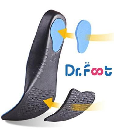 Dr. Foot Full Orthotics Shoe Insoles - Arch Support Inserts for Flat Feet, Over-Pronation, Fallen Arch - Men's 7.5-9 | Women's 8.5-10 (M-W8.5-10 | M7.5-9) - Blue & Black - Buy Online on GoSupps.com