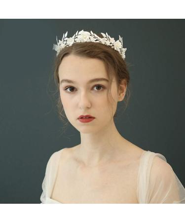Lurrose Flower Leaves Crown Pearl Crown Tiara Wedding Decorative Headband Bride Hair Crown Party Tiara Women Headdress - Buy Online on GoSupps.com