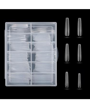 240 Pcs XXL Clear French Coffin Shape Nail Tips - Full Cover False Nails for DIY - 12 Sizes Assorted in Box - Buy Online on GoSupps.com