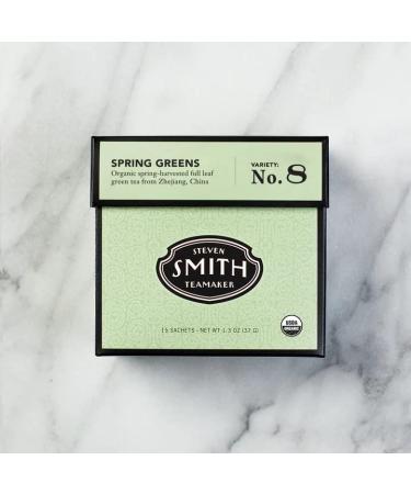 Smith Teamaker | Spring Greens No. 8 | Caffeinated Full Leaf Green Tea (15 Sachets, 1.3oz each) 15 Count (Pack of 1)