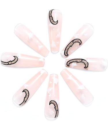 OnSaya Coffin False Nails Long Fake Nails Sun&Moon Ballerina Acrylic Press on Nails Clouds Stick on Nails 24pcs for Women and Girls Pink 1 count (Pack of 1) Pink - Buy Online on GoSupps.com