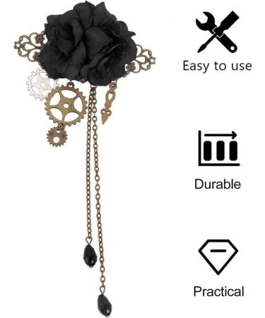Clips Barrettes Steampunk Hair Clips with Tassels Chain Rose Flower Hair Clip Vintage Halloween Headdress Goth Gothic Hair Accessories for Women Girls Black - Buy Online on GoSupps.com