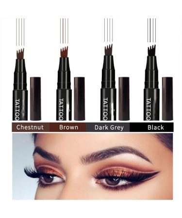 Anjoize Eyebrow Pen Ztigerz 4-Tip Microblade Brow Pen - Long Lasting & Waterproof (Dark Brown + Black) - Buy Online on GoSupps.com