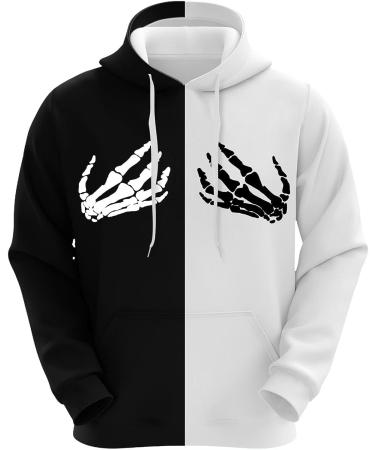 Teen Boys Casual Black & White Print Hoodie | Long Sleeve Pocket Hooded Blouse | 3X-Large - Buy Online on GoSupps.com