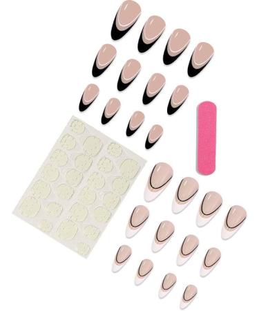 24Pcs Press on Nails Short French Tips Fake Nails Acrylic Square False Nails Summer Reusable Artificial Almond Nails for Women and Girls - Buy Online on GoSupps.com