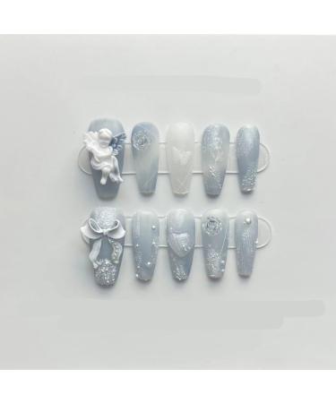 Handmade Blue Nail Patches for Rose Angels - Fake Nails and Manicures(Long blue XS)