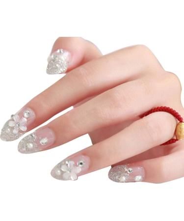 Buy Hujl 24PCs 3D Bride Wedding Artificial Nails - White Perle Flower Nail Art for Beauty - Buy Online on GoSupps.com