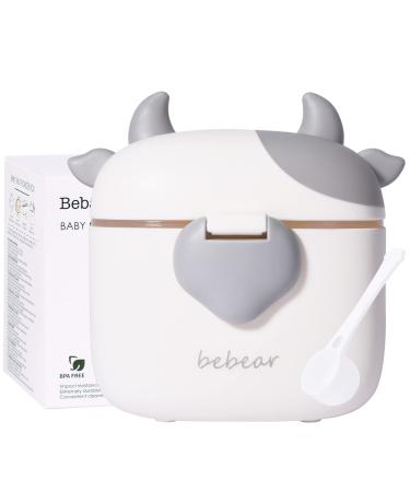 Bebamour Baby Milk Powder Dispenser Pot Formula Dispenser for Baby Snack Dispenser 230G Milk Powder 450ML Grey 03 Grey Cow