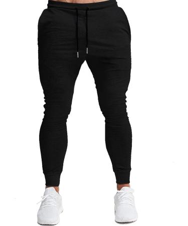 BUXKR Men's Slim Joggers - Black Medium | Workout Pants for Gym, Running & Bodybuilding | Athletic Sweatpants with Deep Pockets - Buy Online on GoSupps.com