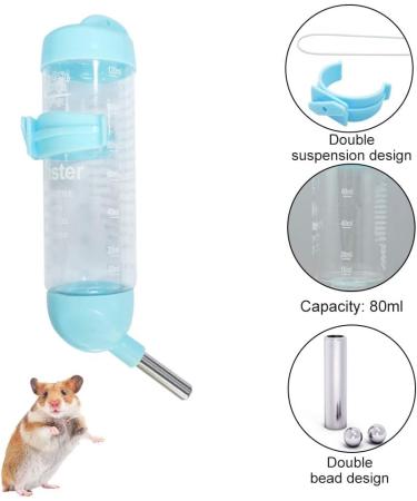 WishLotus Hamster Dispenser Bottle No Drip Plastic Hanging Water Bottle Automatic Water Bottle Dispenser Cage Bowl with 2 Rolling Balls for Rabbit Guinea Pig Rat Gerbil Chinchilla (125ml Blue) 125ml Blue - Buy Online on GoSupps.com
