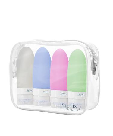 Sterlix Silicone Squeeze Travel Bottles Pack of 4-89 Millilitre Label Containers Set Comes with Transparent Clear Zip Bag - Perfect for Lotions Shampoos Soap Essential Toiletries and Cream Mix - Buy Online on GoSupps.com