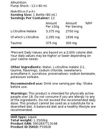  ALLNUTRITION Allnutrition Shock Pump - 12 x 80 ml. - Buy Online on GoSupps.com