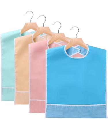 BTSKY 4 Pcs Waterproof Reusable Adult Bibs - Mealtime Protector Bib Set with Crumb Catcher in Pink, Beige, Blue, and Green - Buy Online on GoSupps.com