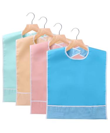 Sumnacon 4Pcs Colorful Waterproof Adult Bibs - Reusable Dining Clothing Protectors with Crumb Catcher, Decorative Washable Bibs for Adult Women Elderly Patient Disability