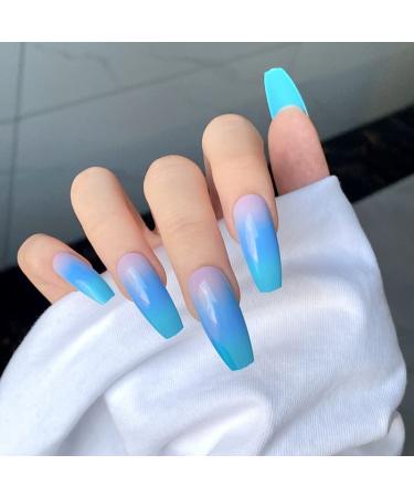 Press on Nails Professinal False Nail Kit -3D French Long Press on Nails Glossy Fake Nails Full Cover Ballerina Nails Tips 24 Pcs for Women and Girls Gift