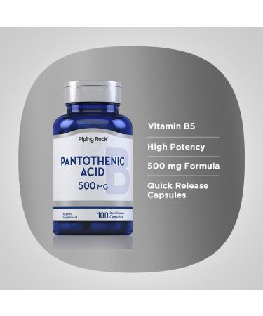 Piping Rock Pantothenic Acid 500mg | 100 Capsules | as Calcium d-Pantothenate | Non-GMO Gluten Free Supplement - Buy Online on GoSupps.com