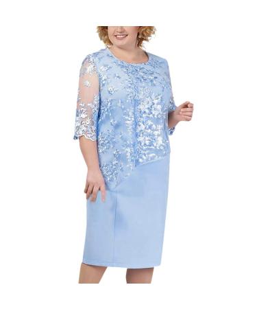 Womens Plus Size Sheath Dress with Floral Lace Top - Knee Length Work Casual Party Cocktail Dresses (XXL, Blue-1)
